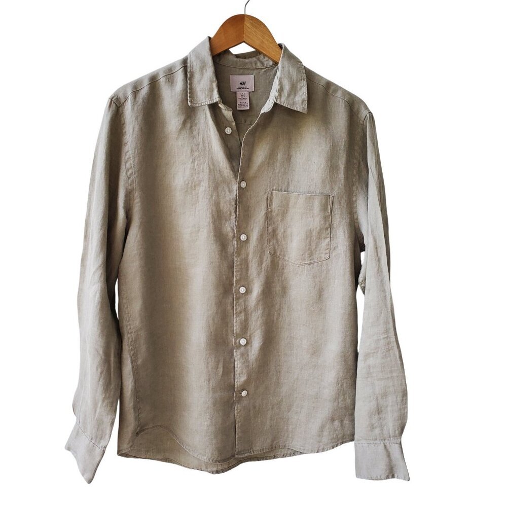 H&M 100% Linen Men's Button Down Long Sleeved Shirt Size S - Picture 3 of 16
